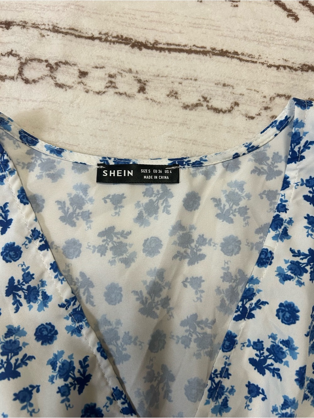 SHEIN Blue White Floral Smocked Cottagecore Midi Dress S Coastal - Picture 5 of 5